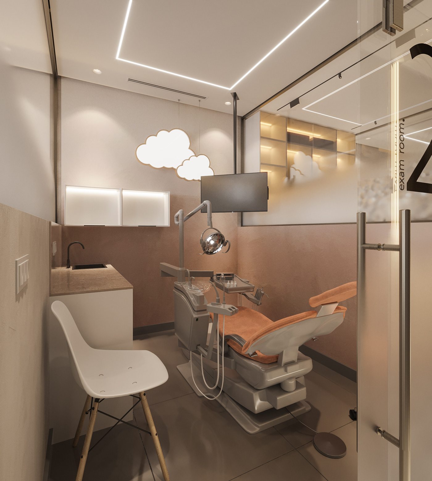 clinicdesign dental clinic Healthcare design interior design  led Lighting Design  minimal modern Render visualization