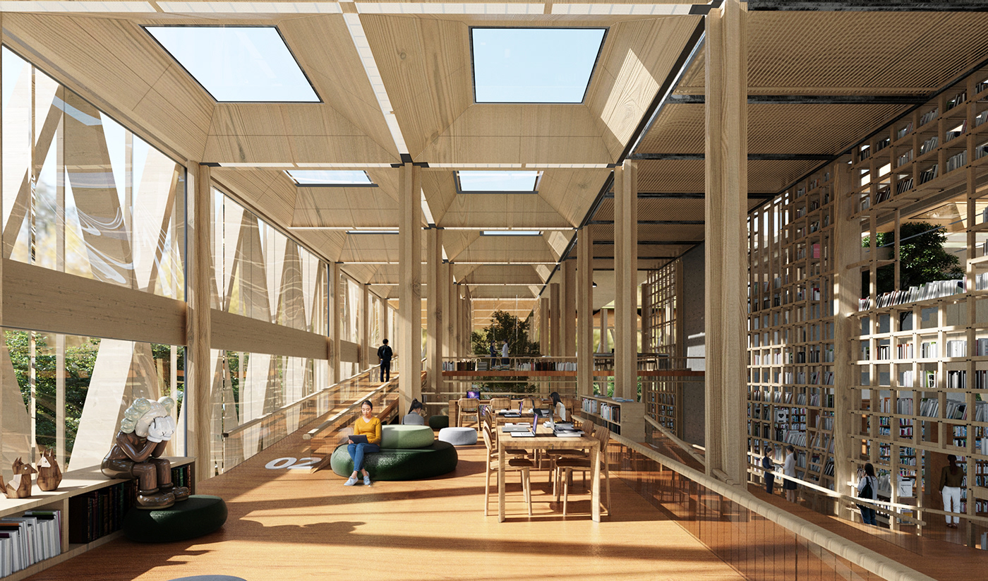 architecture Competition design Interior library public SONGDO   southkorea visualization wood