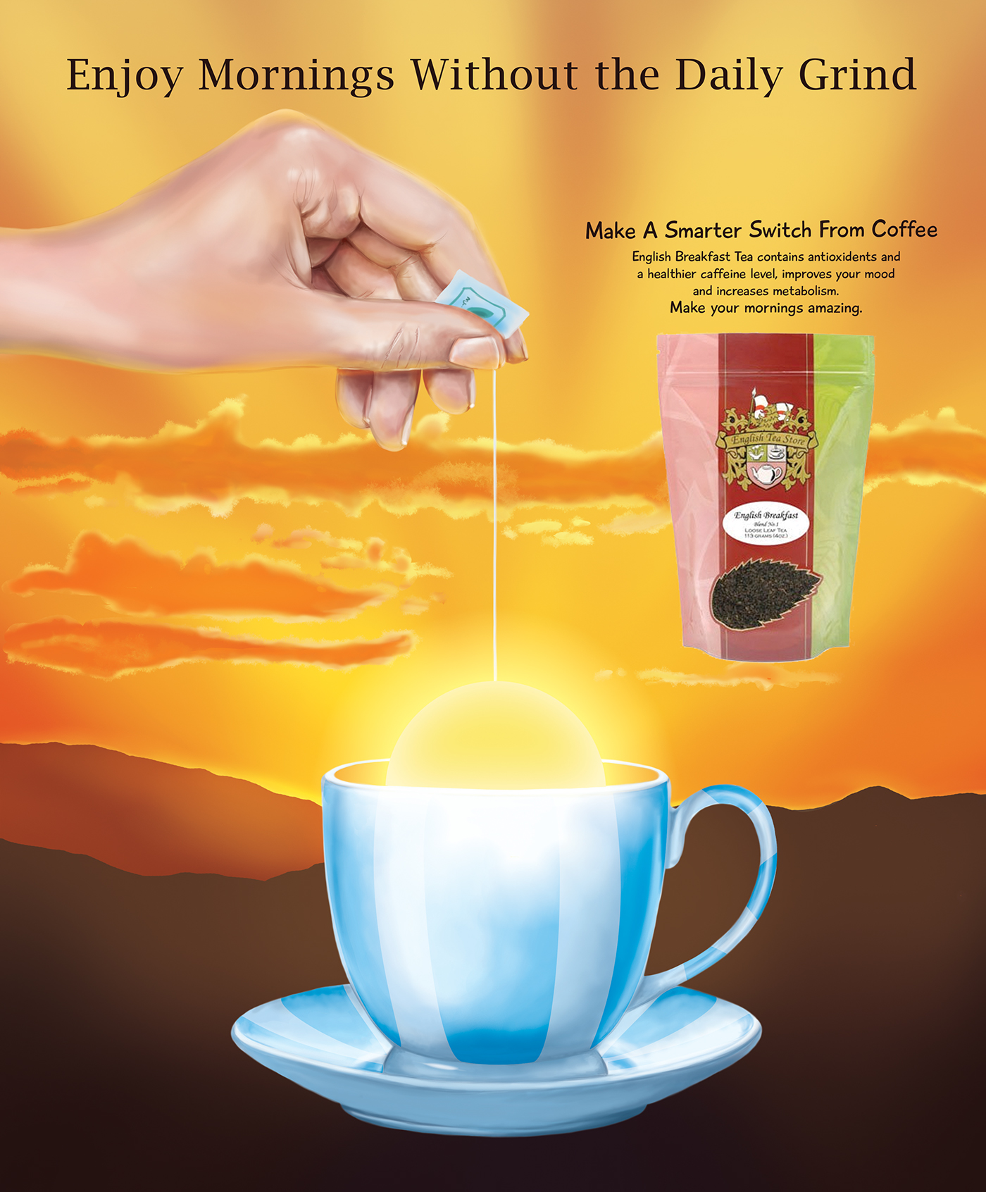 food illustration culinary illustration tea breakfast Advertising  Sunrise digital painting