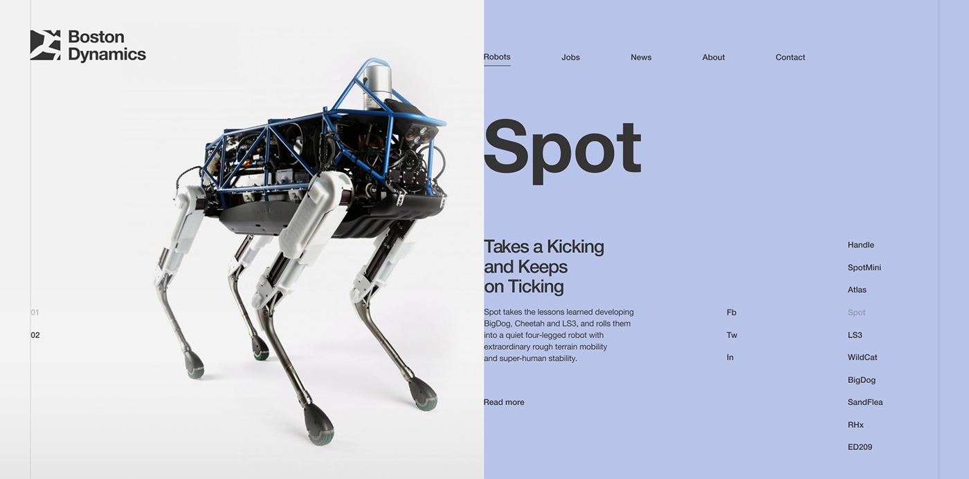 Boston Dynamics robots redesign animation  Cyberpunk homepage Jobs about 404 page
