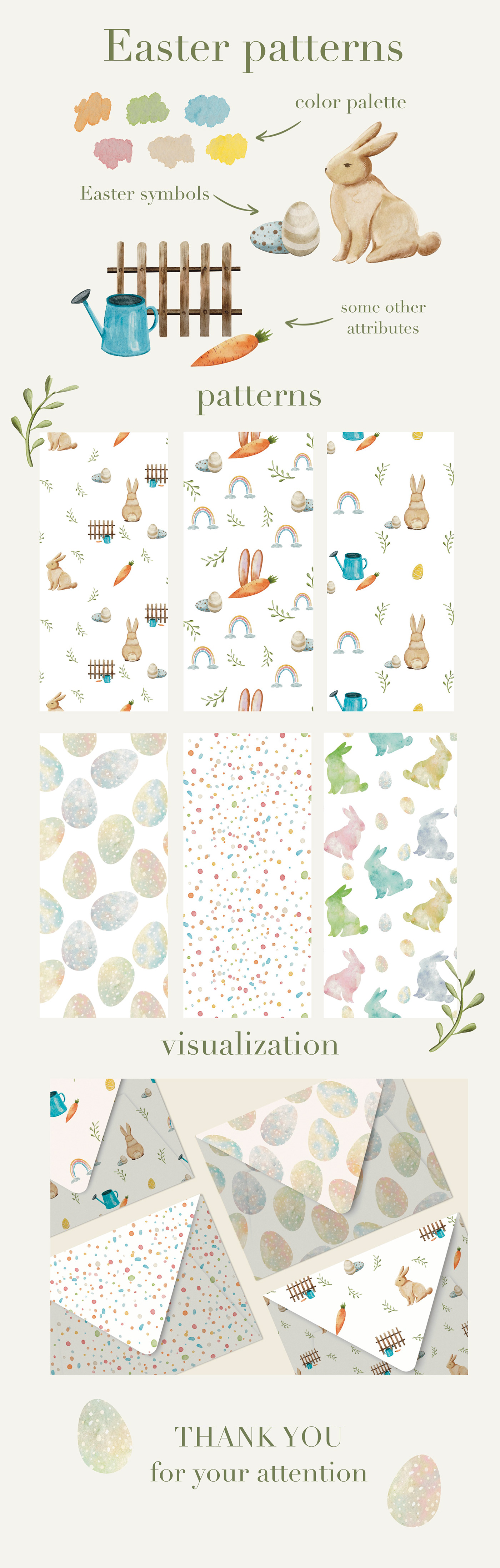 Easter watercolor patterns with all symbols and attributes.