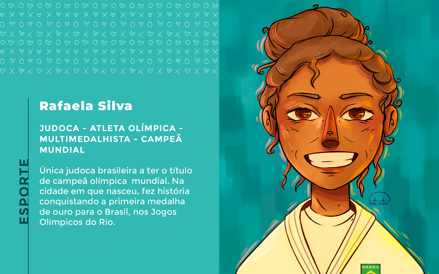 An illustrated portrait of Rafaela Silva, a brazilian world champion judoka.