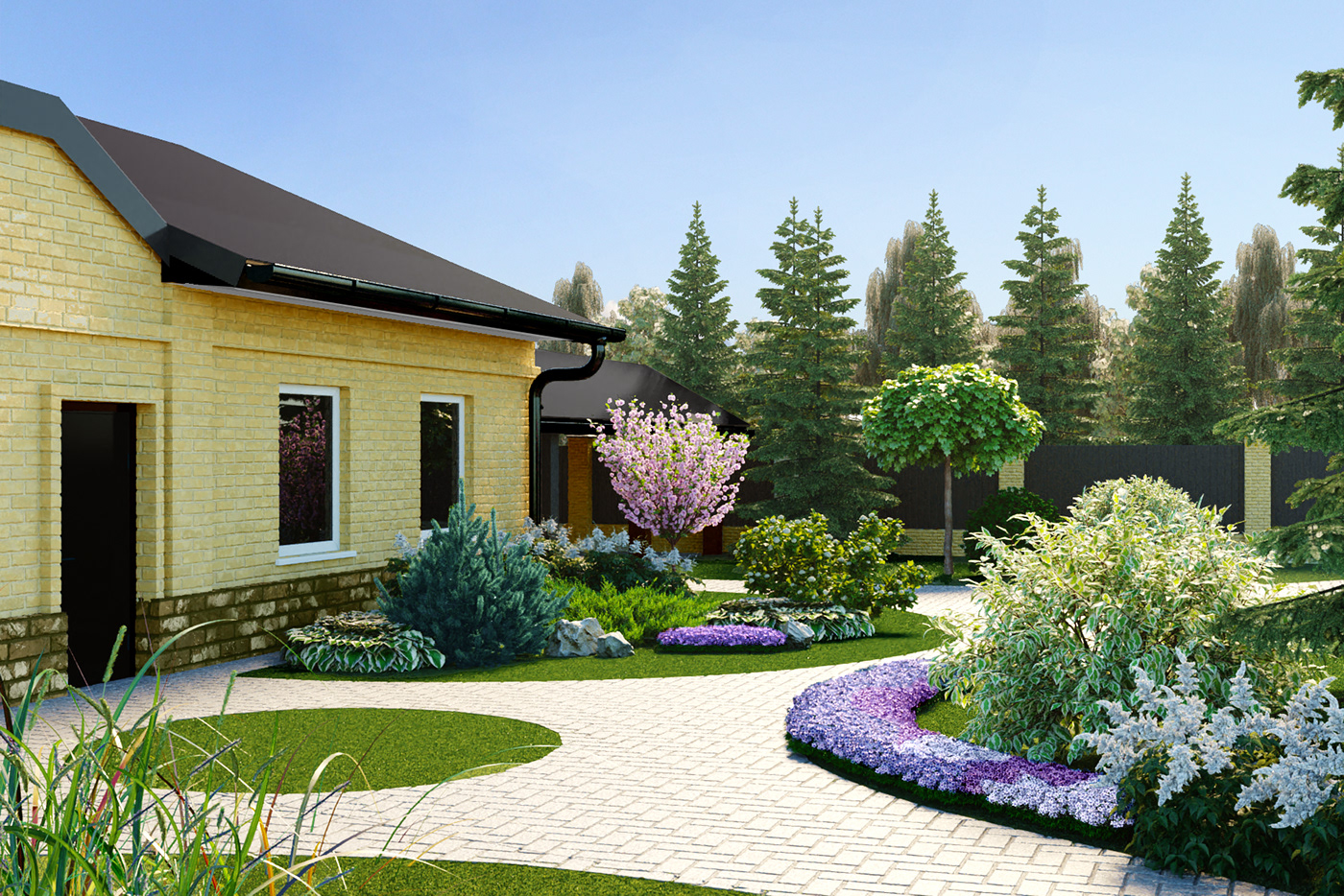 garden Landscape Design mixborder pond rendering визуализация ландшафтный дизайн миксбордер пруд сад