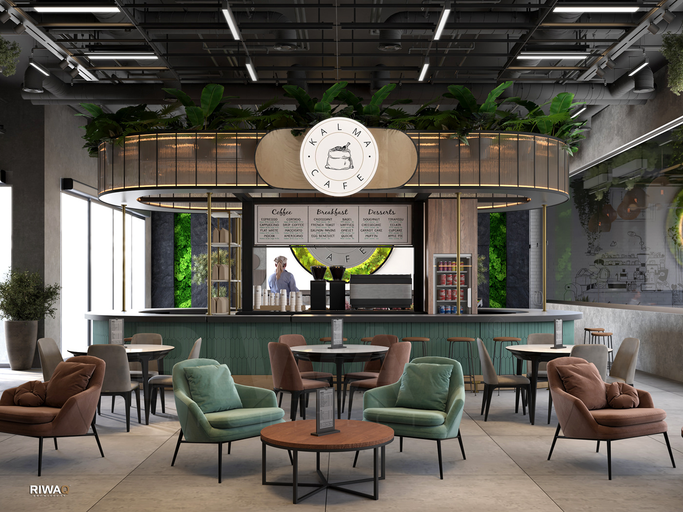 archviz cafe Cafe design CGI coffee shop coworking space interior design  Render restaurant visualization
