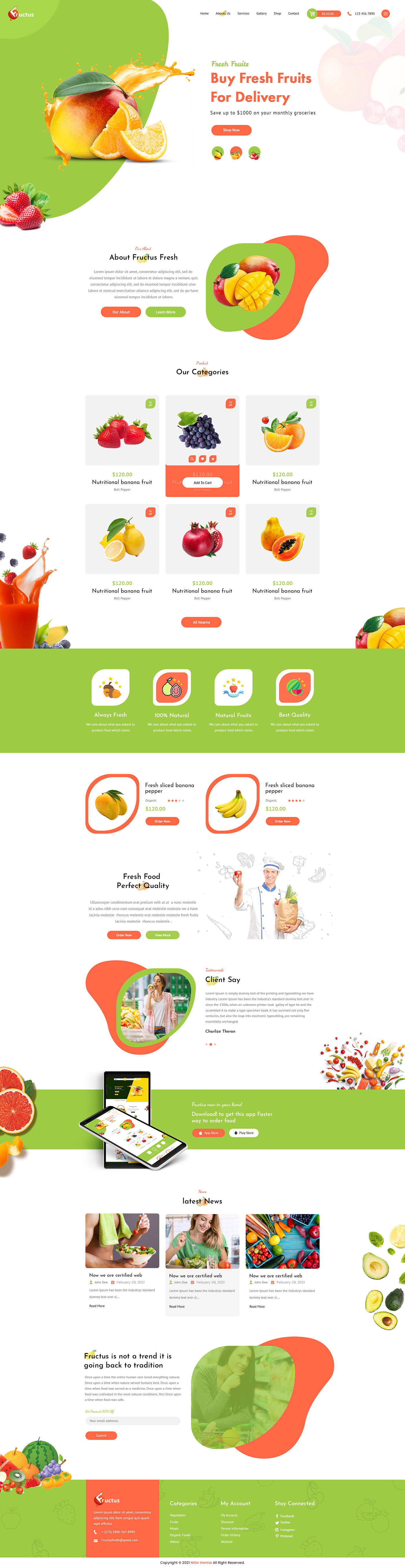 app design Creative Design Food Website foody website fresh fruit juice fruit Nitin verma Nutrition Food vegetable food Website Design