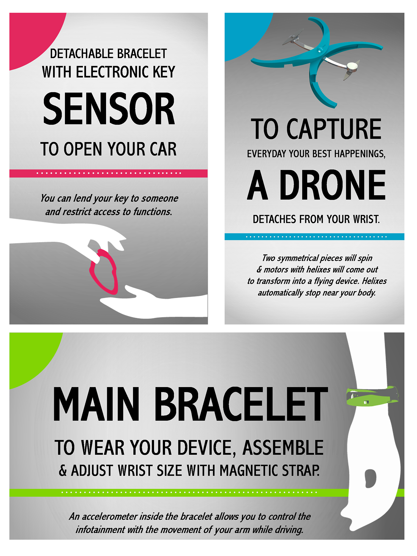 Wearable Ford car drone device key camera bracelet portable contest drive user experience human centered design human machine interface dashboard