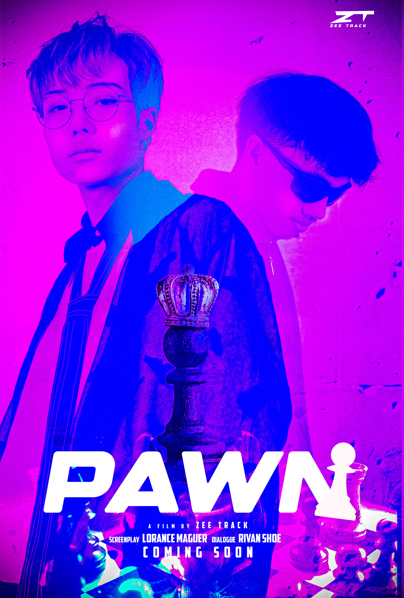 poster Social media post movie poster Cyberpunk chess blue and pink Movies Film   manipulation