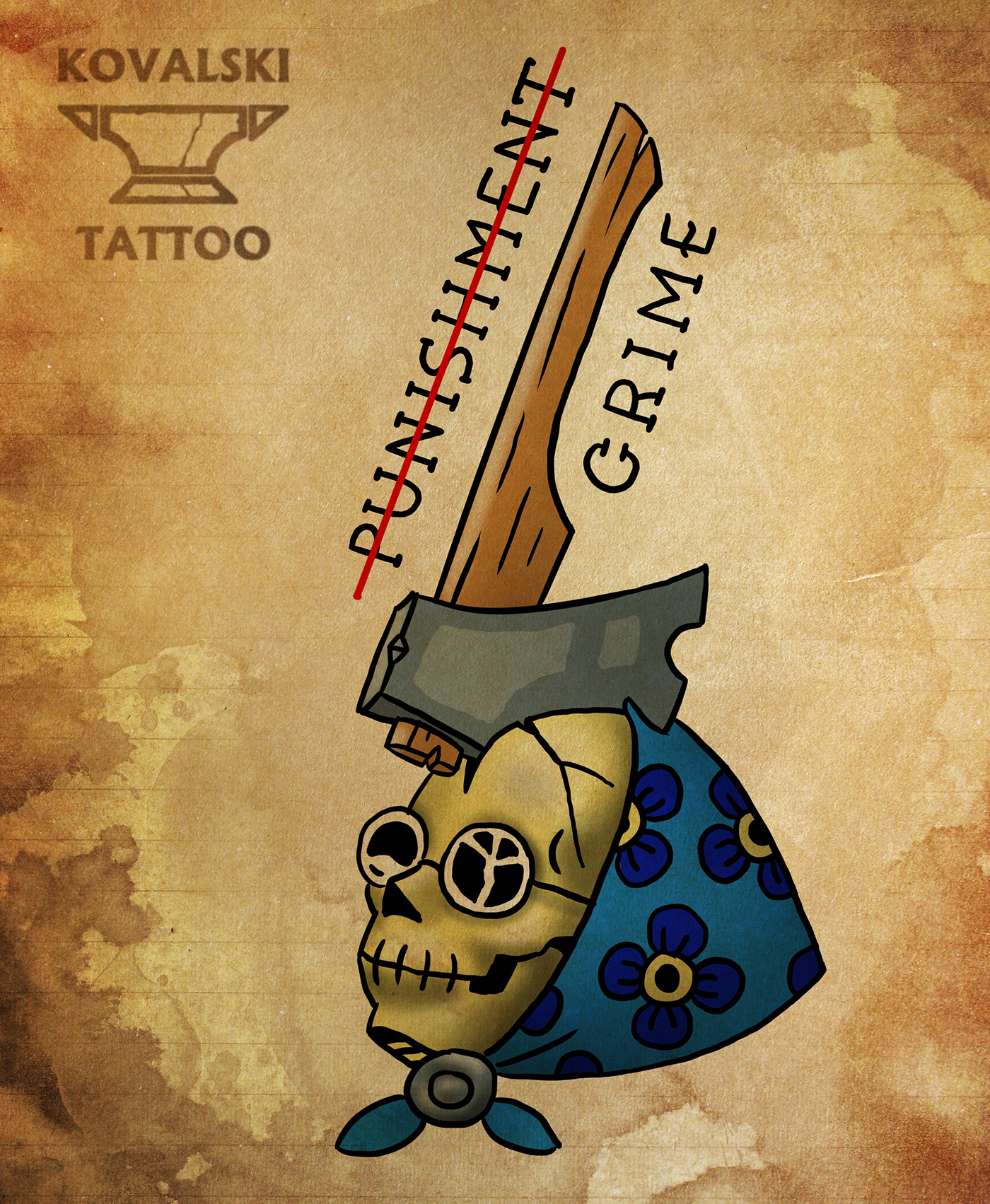 newschool scull tattoo tattooflash russian axe Weapon crime death hippi