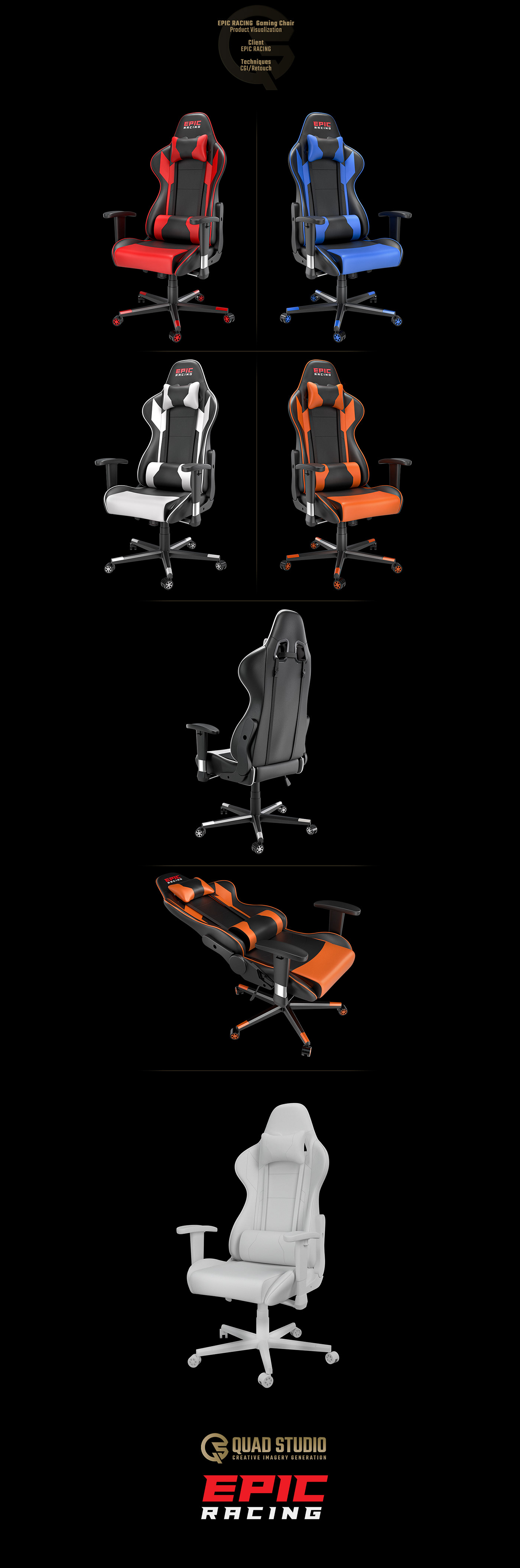 3D CGI design Gamer Gaming chair ILLUSTRATION  product visualization quadstudio racing chair Render
