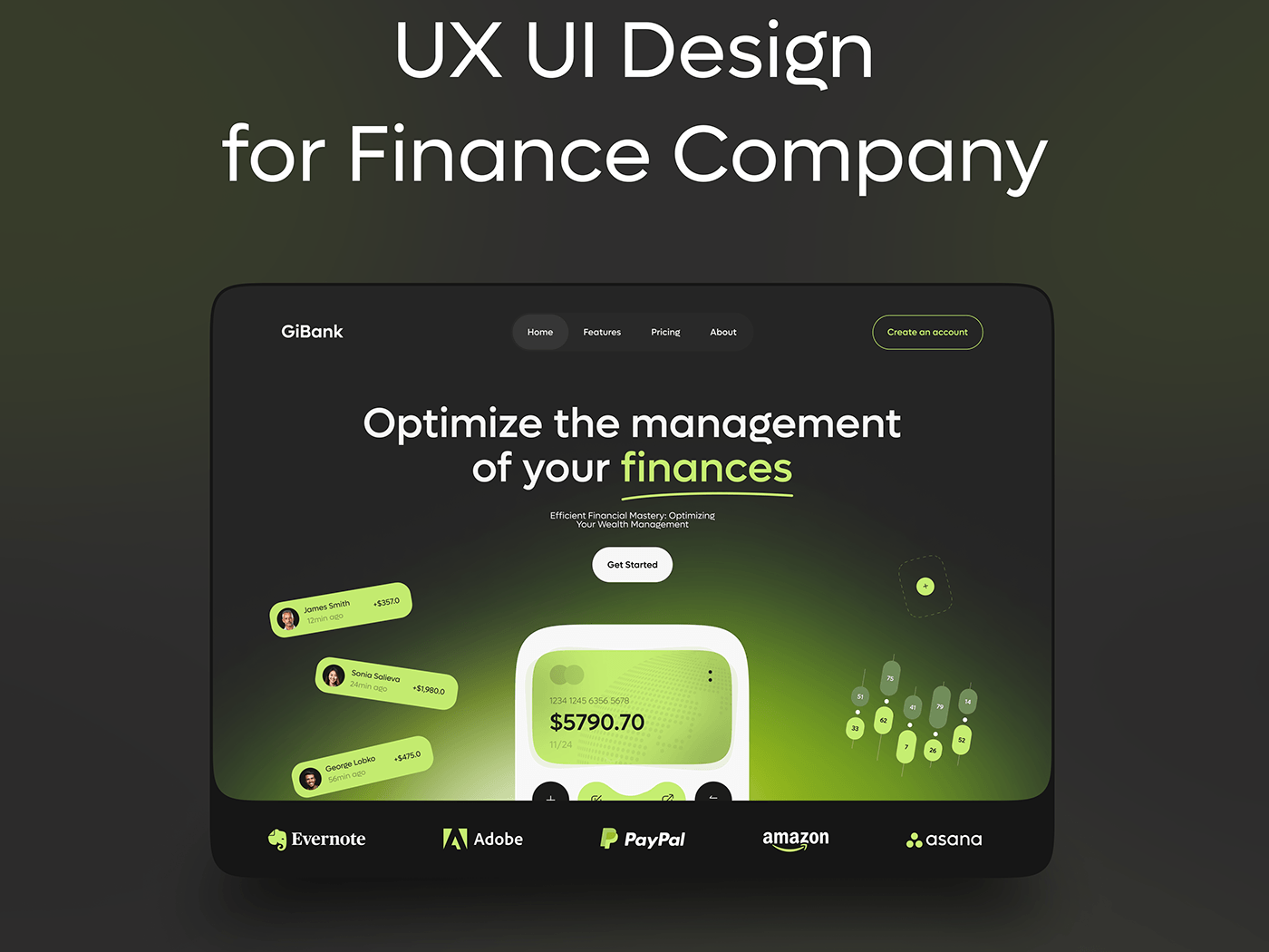 ux UI ux/ui mobile app Web design landing finance concept