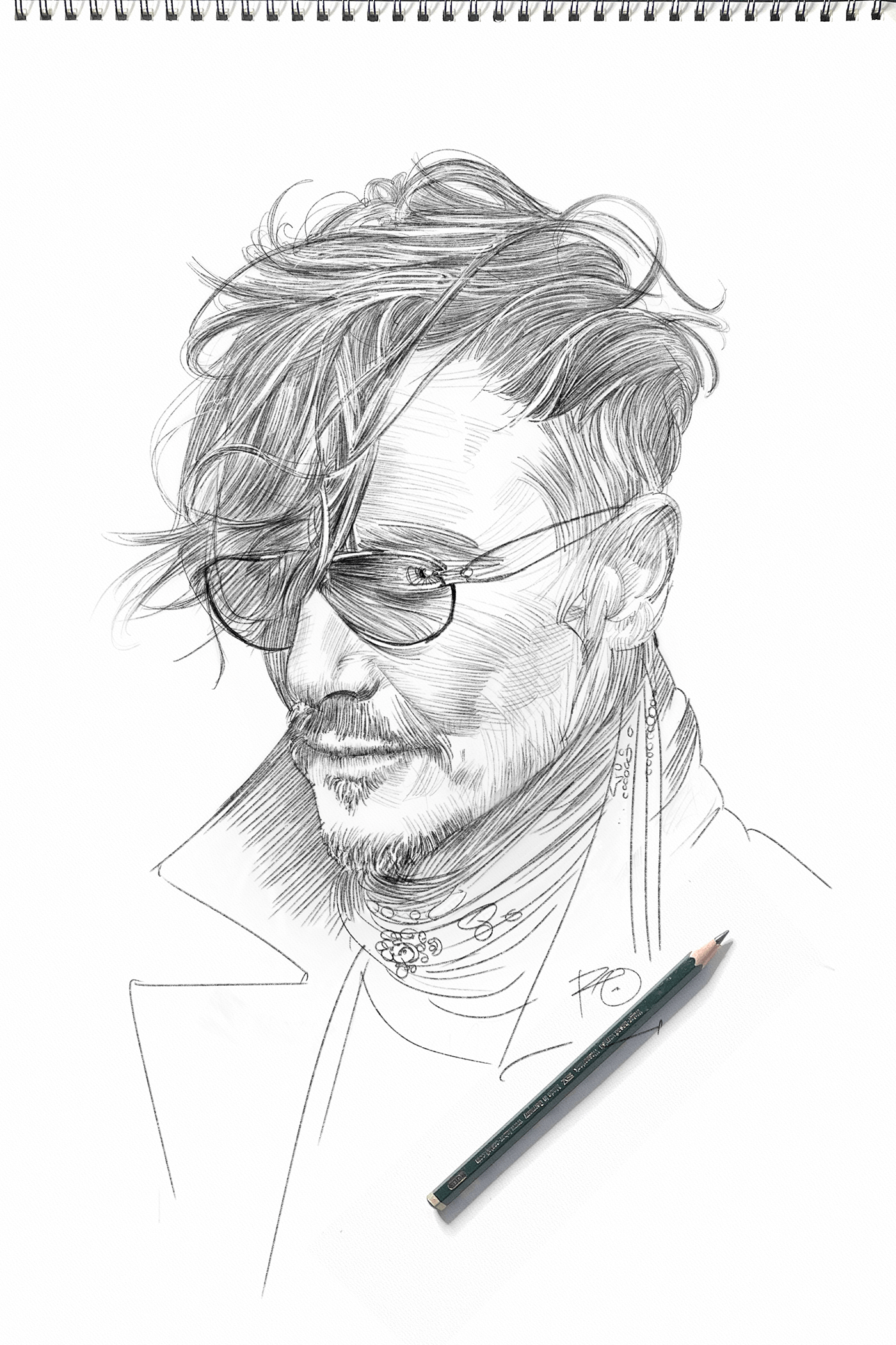 johnny depp portrait ILLUSTRATION  editorial actor Celebrity Drawing  pencil