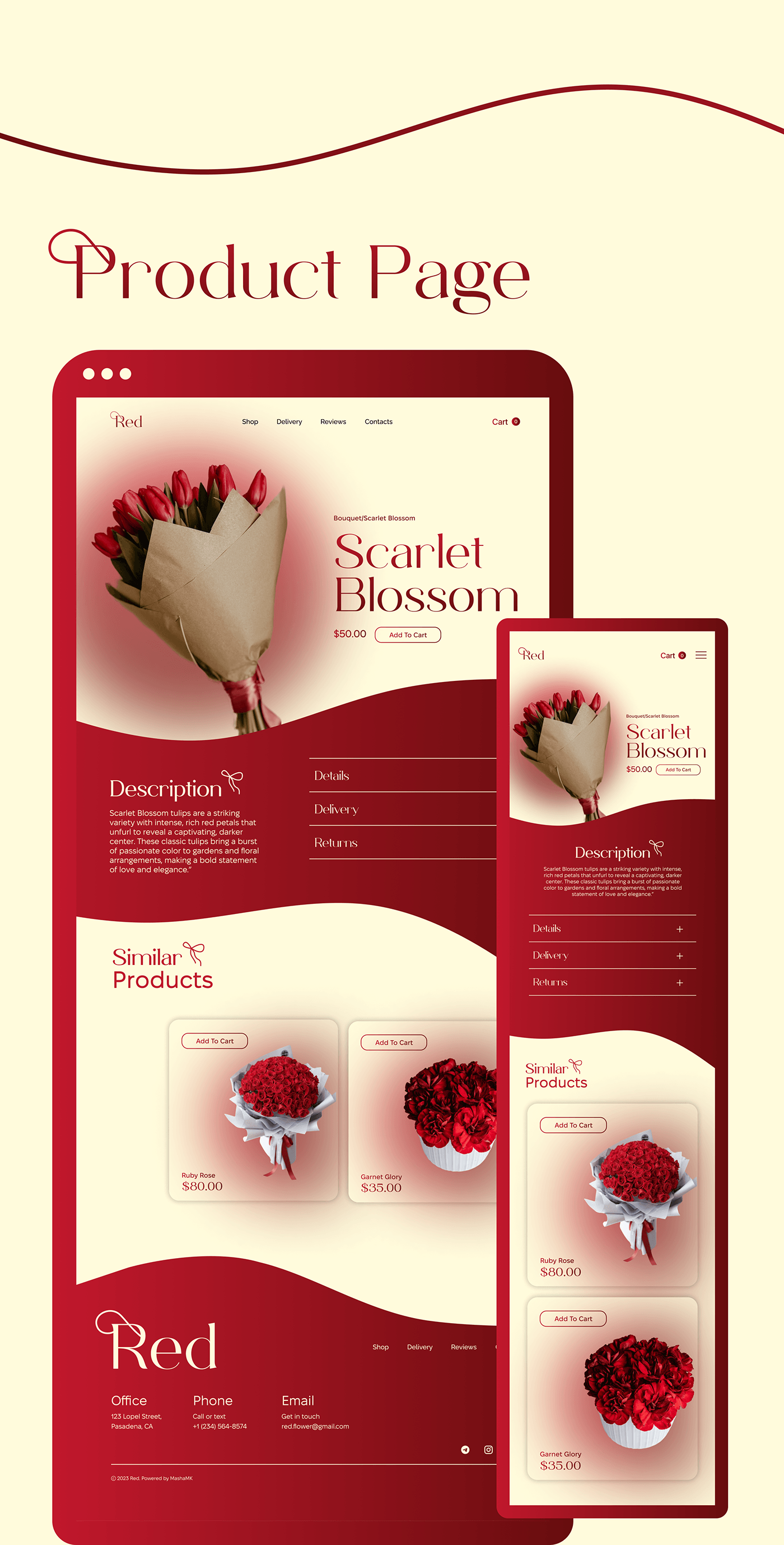 Flowers ui ux Figma Web Design  landing page e-commerce red Flower Shop branding  Graphic Designer