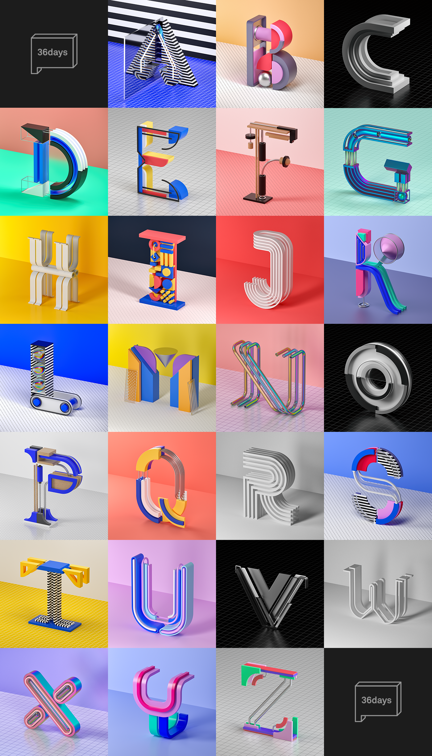 alphabet letters type 3D typography   36daysoftype daily geometric color contemporary