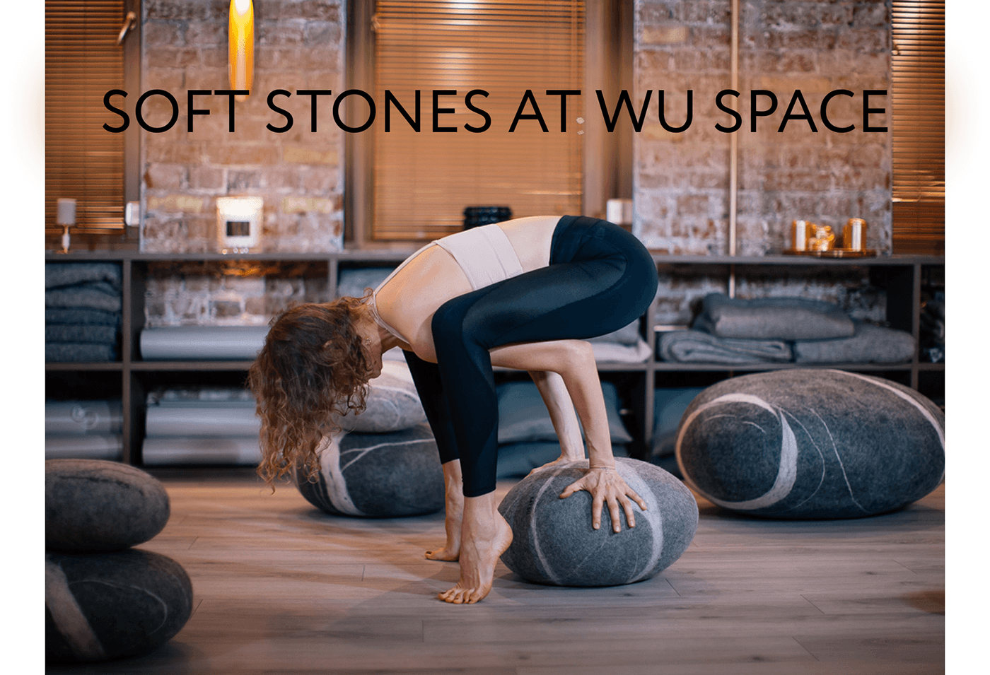 welness Yoga relax yogastudio interior design  pouf ottoman handmade wool stone