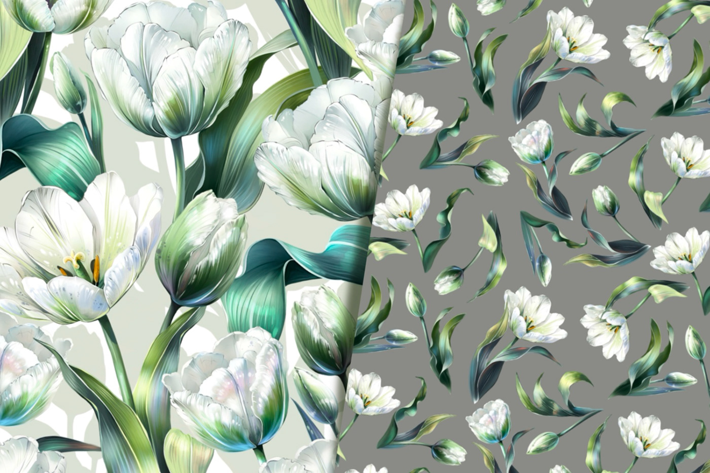 seamless pattern paper Wrap digital paper White green gray flower floral ornate ornamental tulip leaves gentle delicate wedding fabric Beautiful