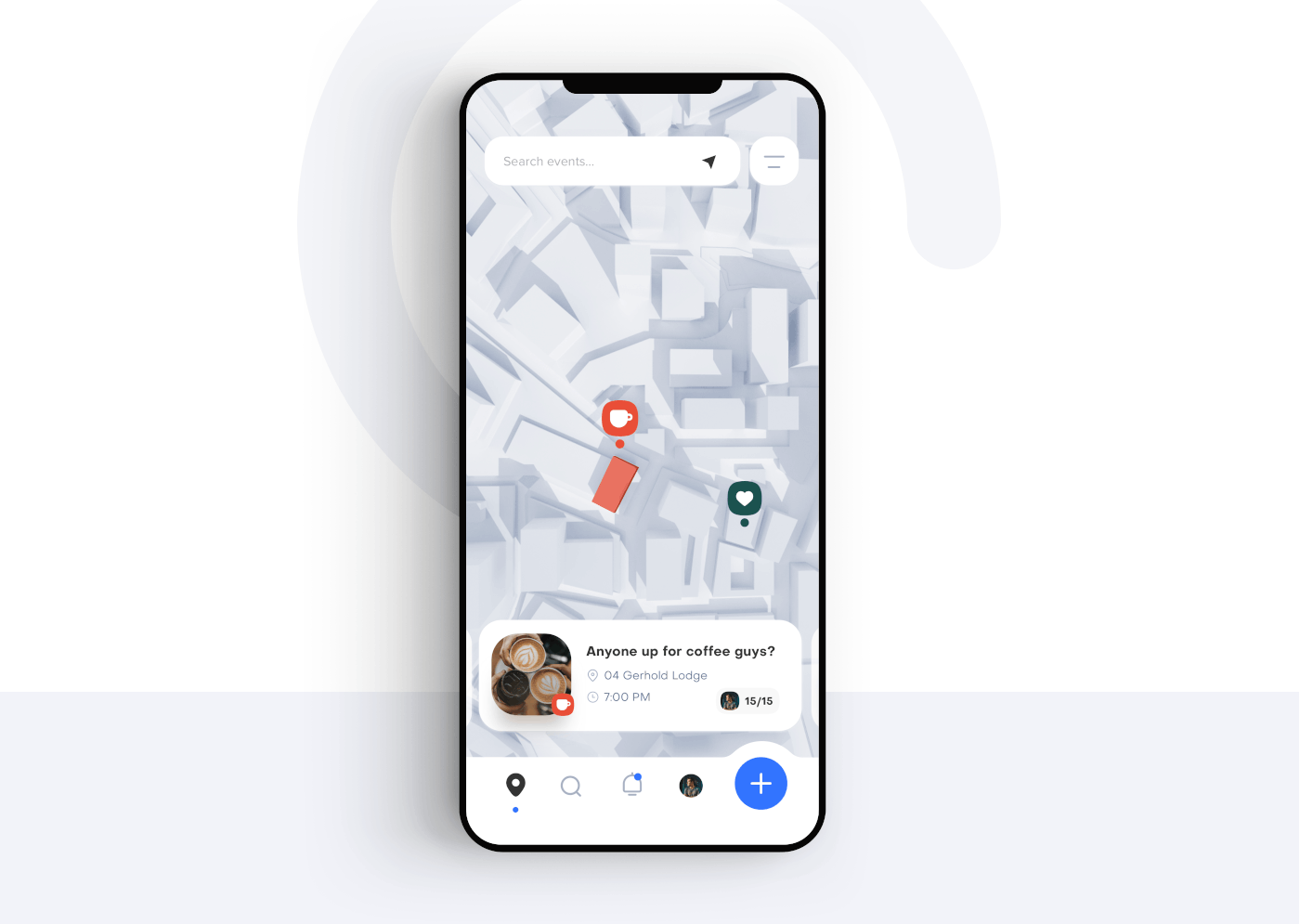 Event ios mobile network quest social UI ux Appdesign map
