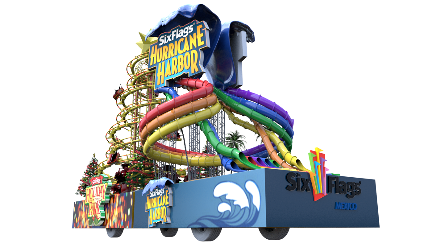 Six Flags float industrial design  3d render visualization Maya mental ray Chrstmas Parade Bolo Fest Liverpool