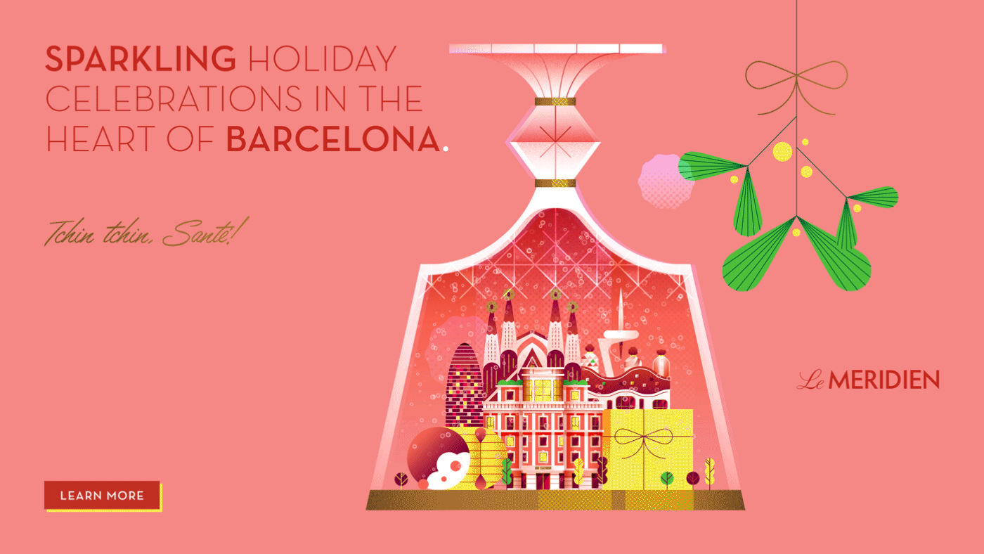 lemeridien Christmas cocktails glass hotel barcelona flat illustration sparkling drinks