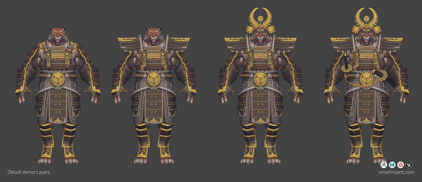 3d modeling Character design  Maya samurai Substance Painter tiger UE4 Zbrush