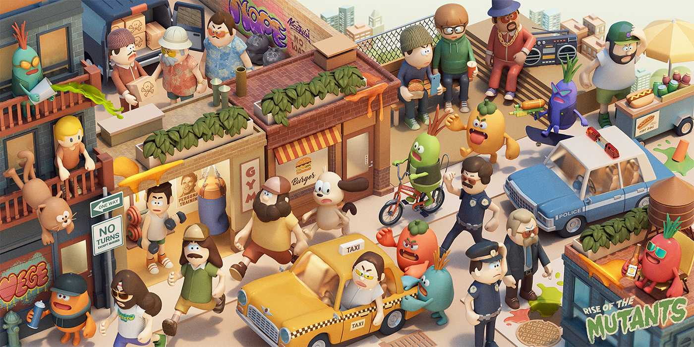 cinema4d 3D Render Isometric Character design  Character town