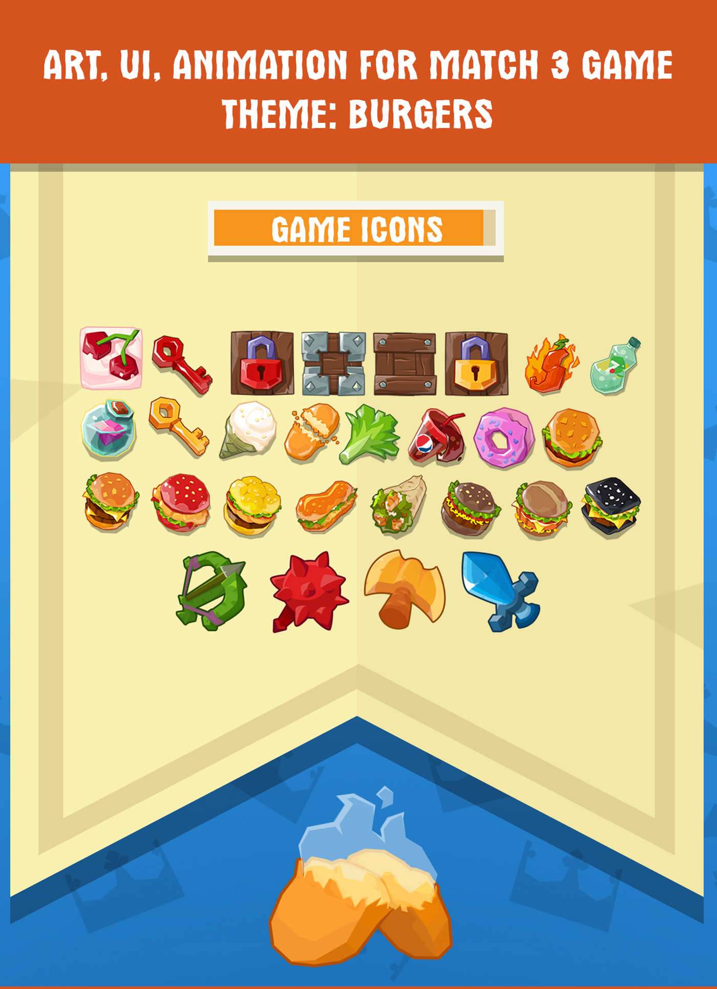Burgers game Game Art UI animation  ILLUSTRATION  Character design 