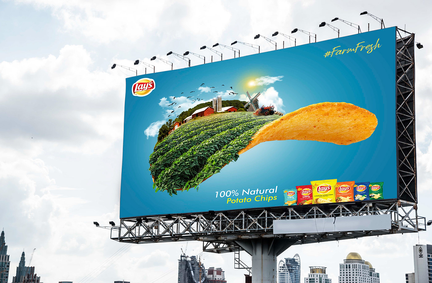 advertisement chips CRISPS Food  Lays manipulation marketing   photoshop print design  Socialmedia
