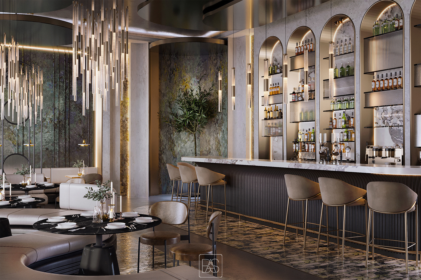 interior design  restaurant 3D Render visualization 3ds max modern corona design