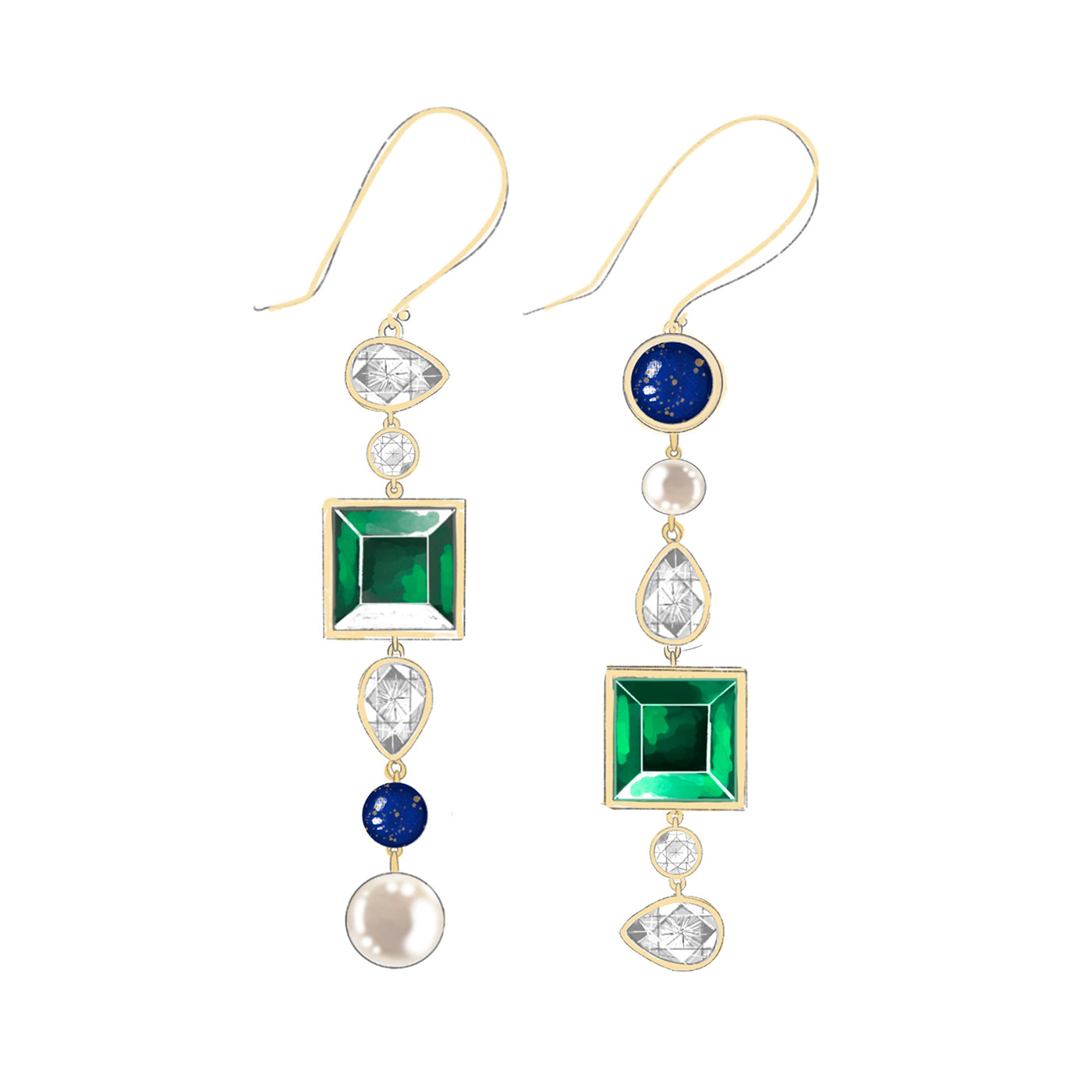 earrings ILLUSTRATION  Procreate gemstones emerald gold luxury