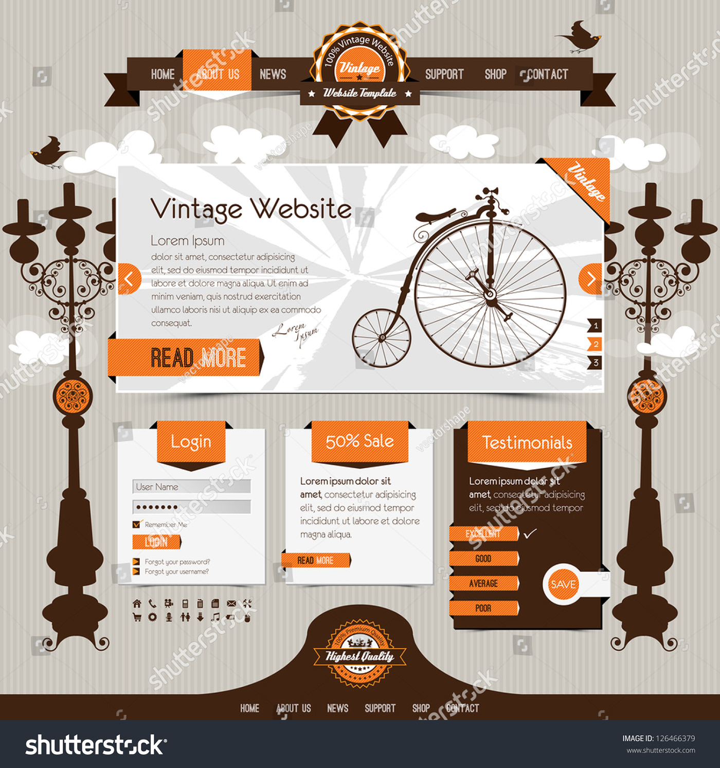 vector ILLUSTRATION  Web design Website template Retro vintage old Bicycle