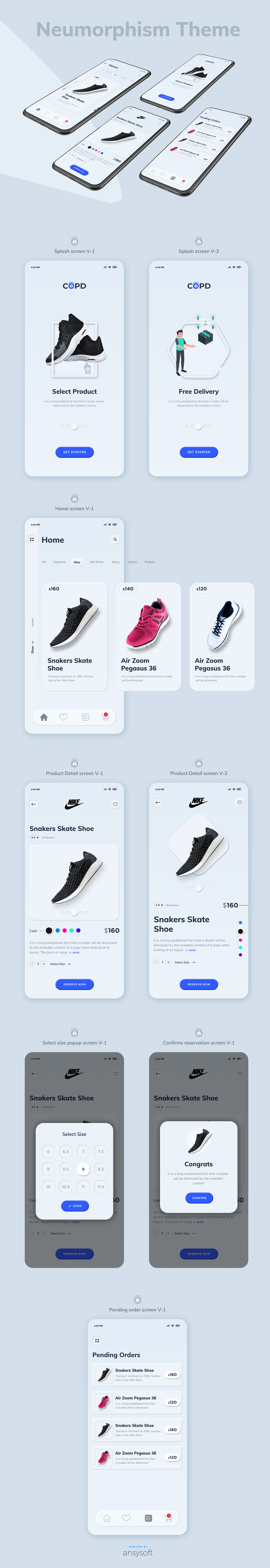 sneaker bot iPhone Mobile App Online eCommerce Store consumer customer Adobe XD purchase shoe online neumorphism theme black and white simple modern futuristic reserve product