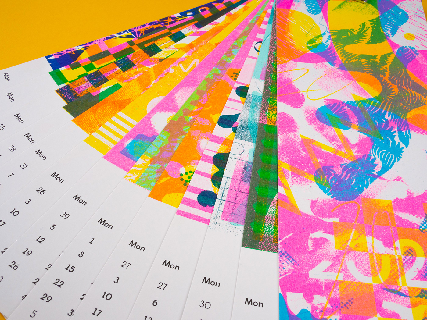 analog calendar colors graphic design  Positive print risograph Sustainability Sustainable vibrant