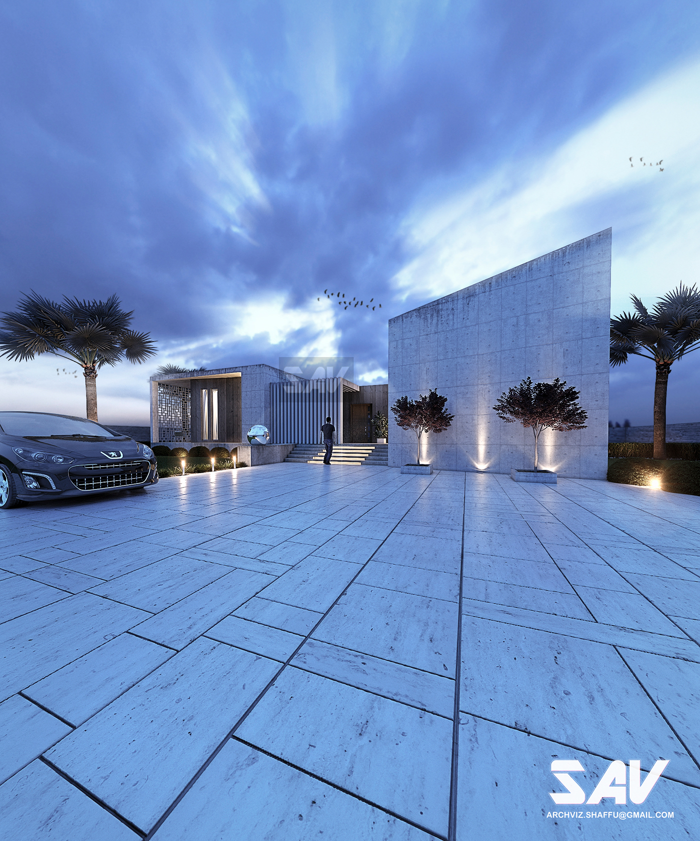 architectur exterior archvis realistic render facade dusk view Concrete House 3ds max realistic rendering shaffu archviz