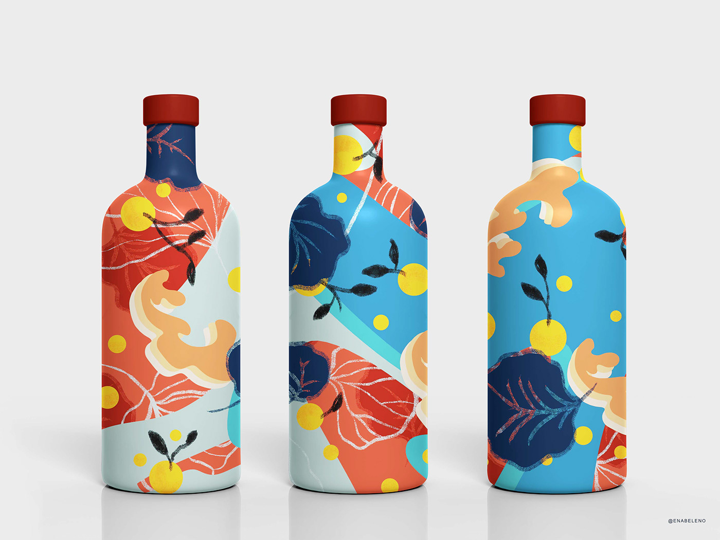 summer ILLUSTRATION  pattern colorful art bottle soda Mockup packaging design bottle design