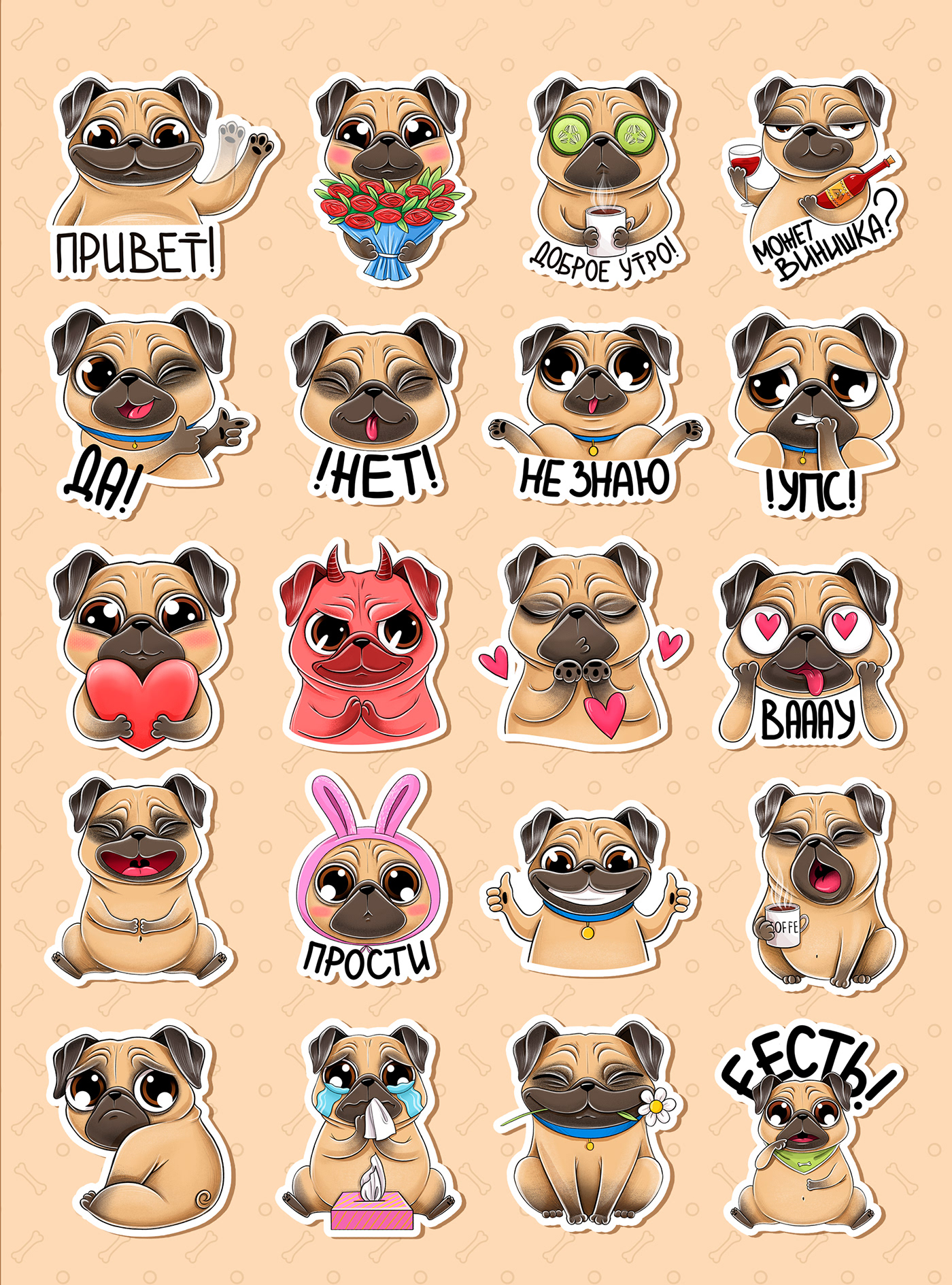 cartoon Character emotions sticker puck stickers