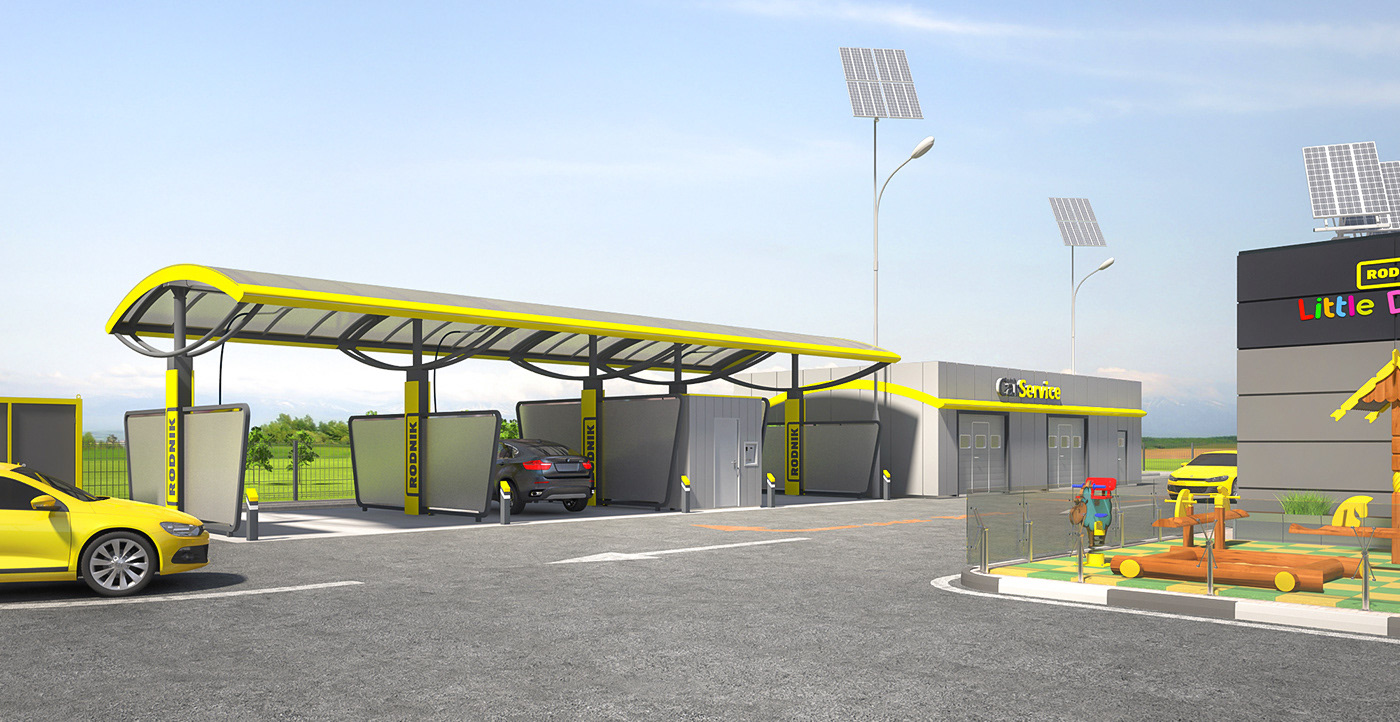 Дизайн АЗС визуализация наружная реклама экстерьер petrol station gas station service station Petrol Design