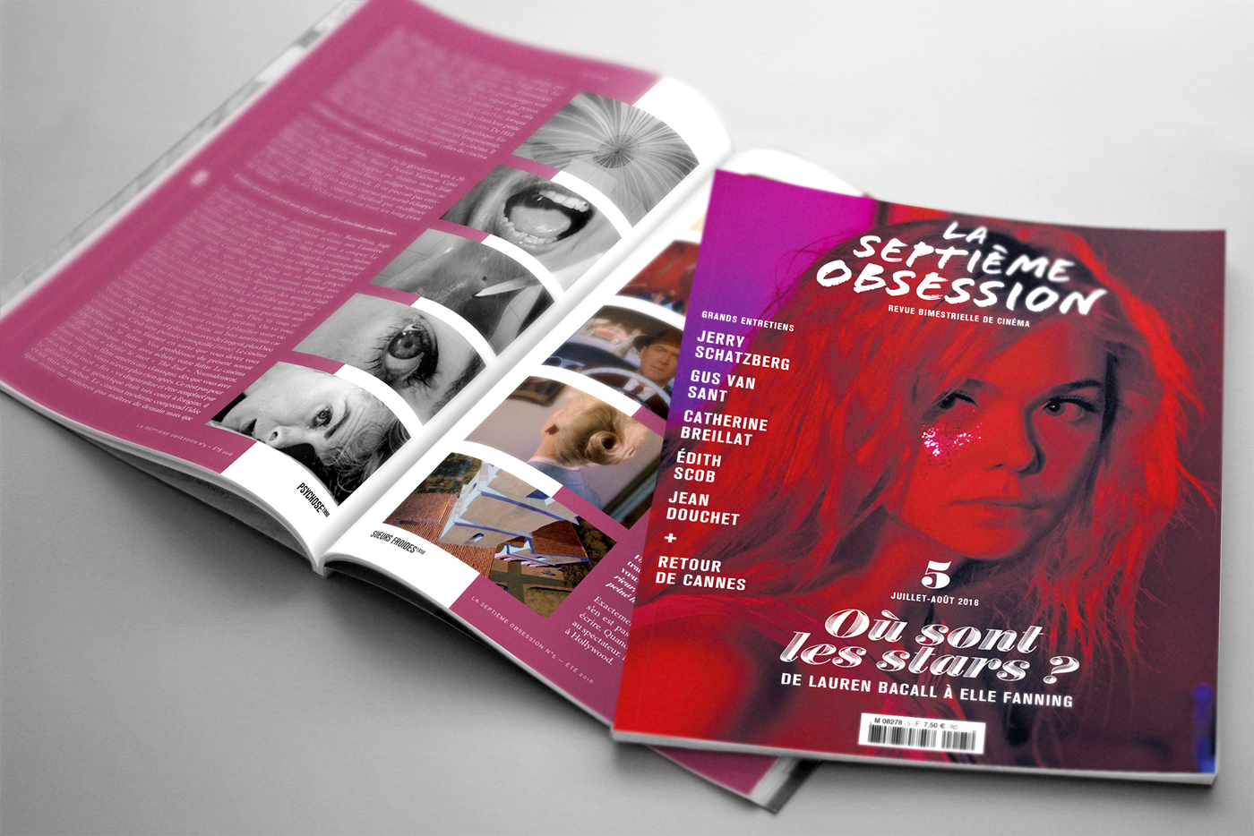 La Septième Obsession magazine designer Mockup press paper art direction  design Cinema cover font Layout French design