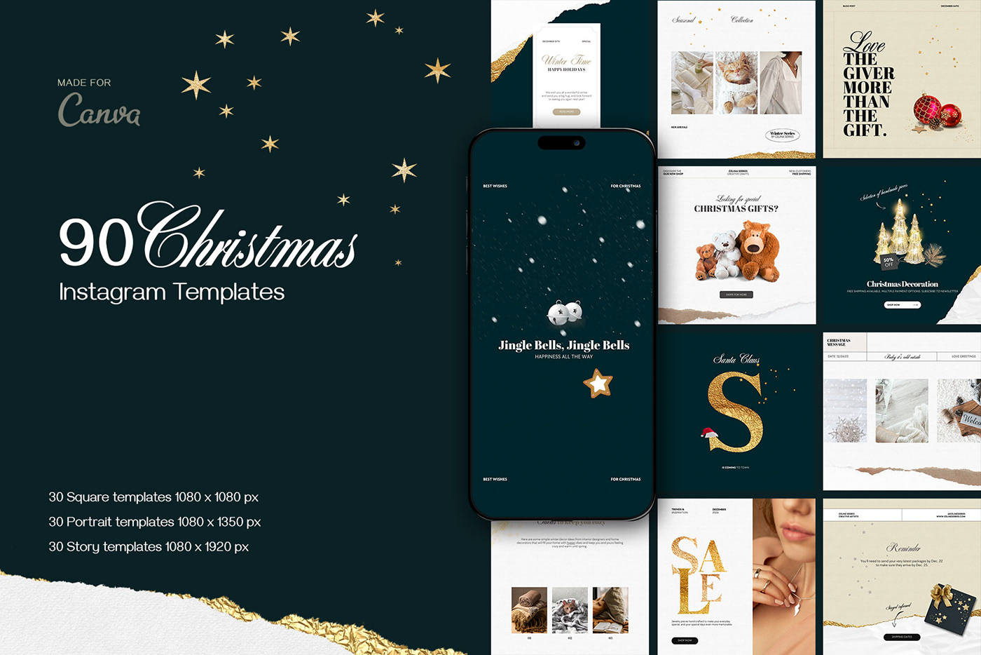 Social Media Design canva 100% Editable Christmas Posts premade social media stories and portrait templates for posts