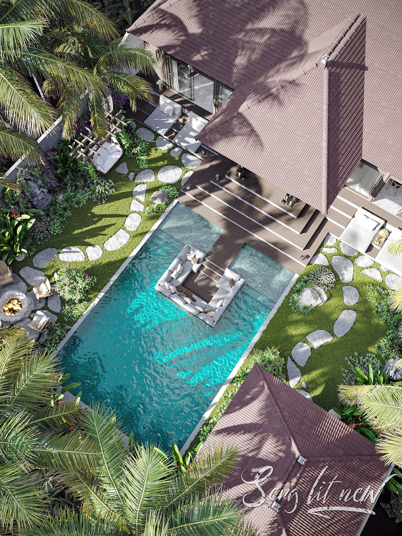 3D architecture visualization 3ds max corona bali indonesia Villa Interior bedroom
