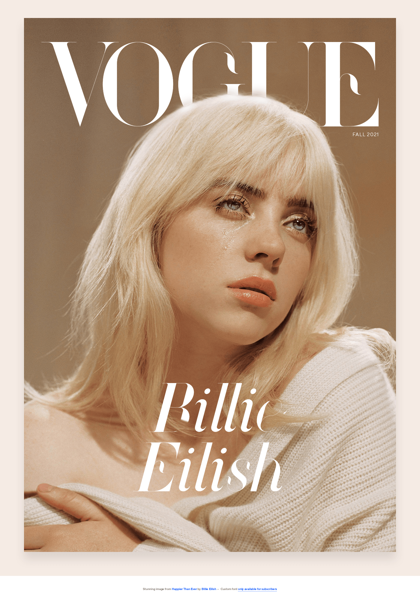 Fictive cover for the VOGUE magzine featuring Billie Eilish and using the LEA Typeface.