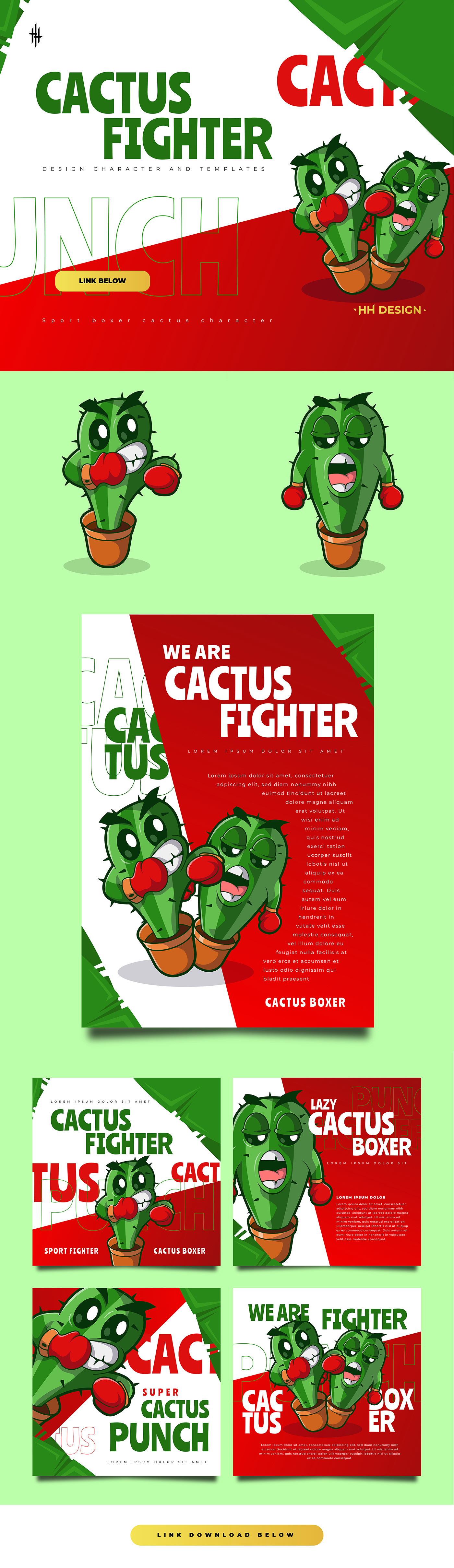 cactus Fighter Boxer green Plant social media flyer Character templates