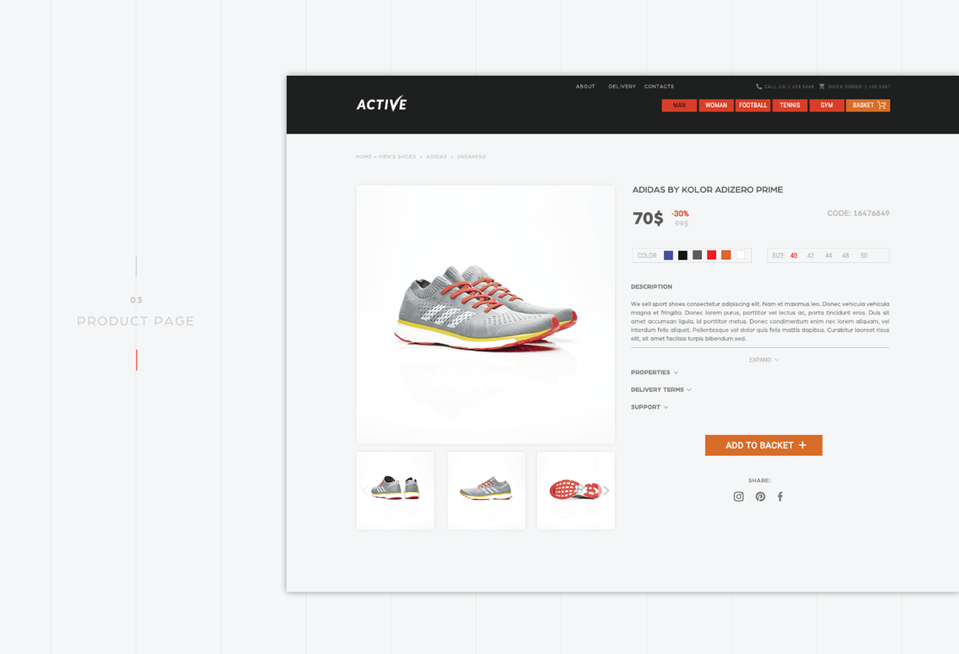 online store Online shop shoe sports Sports Design Website ux/ui user interface Sportswear activewear