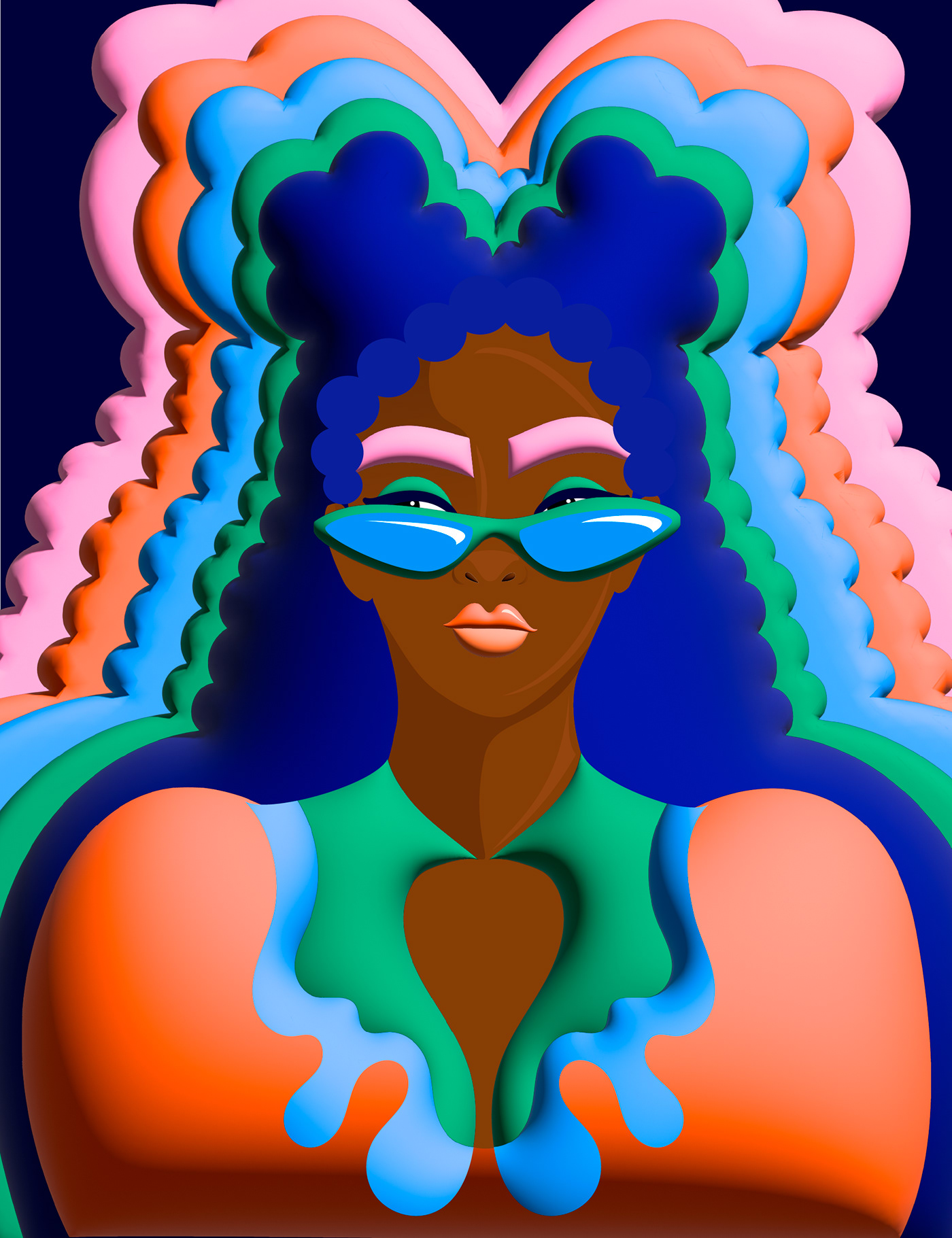 woman illustration with glasses and curly hair