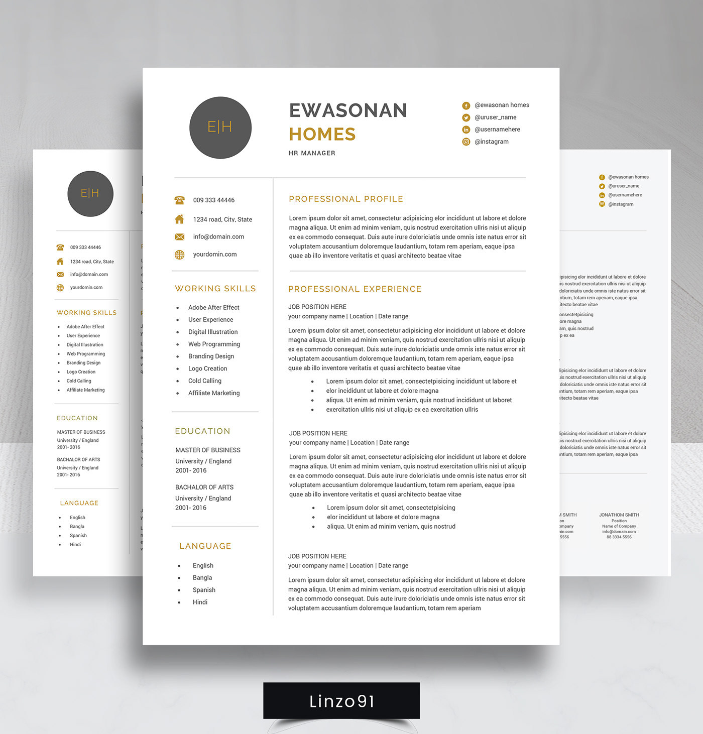 https://www.etsy.com/listing/602519460/minimal-resume-3-pages-cv-template-for?ref=shop_home_active_9 a4 Resume cover letter Curriculum Vitae CV CV template job letter template modern