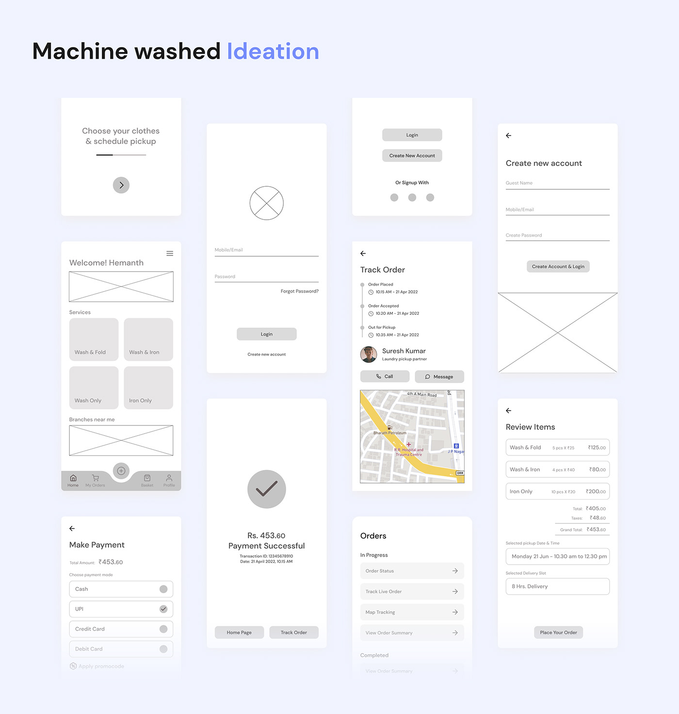 android application Case Study Figma laundry app Mobile app ui design User research UX design wireframe