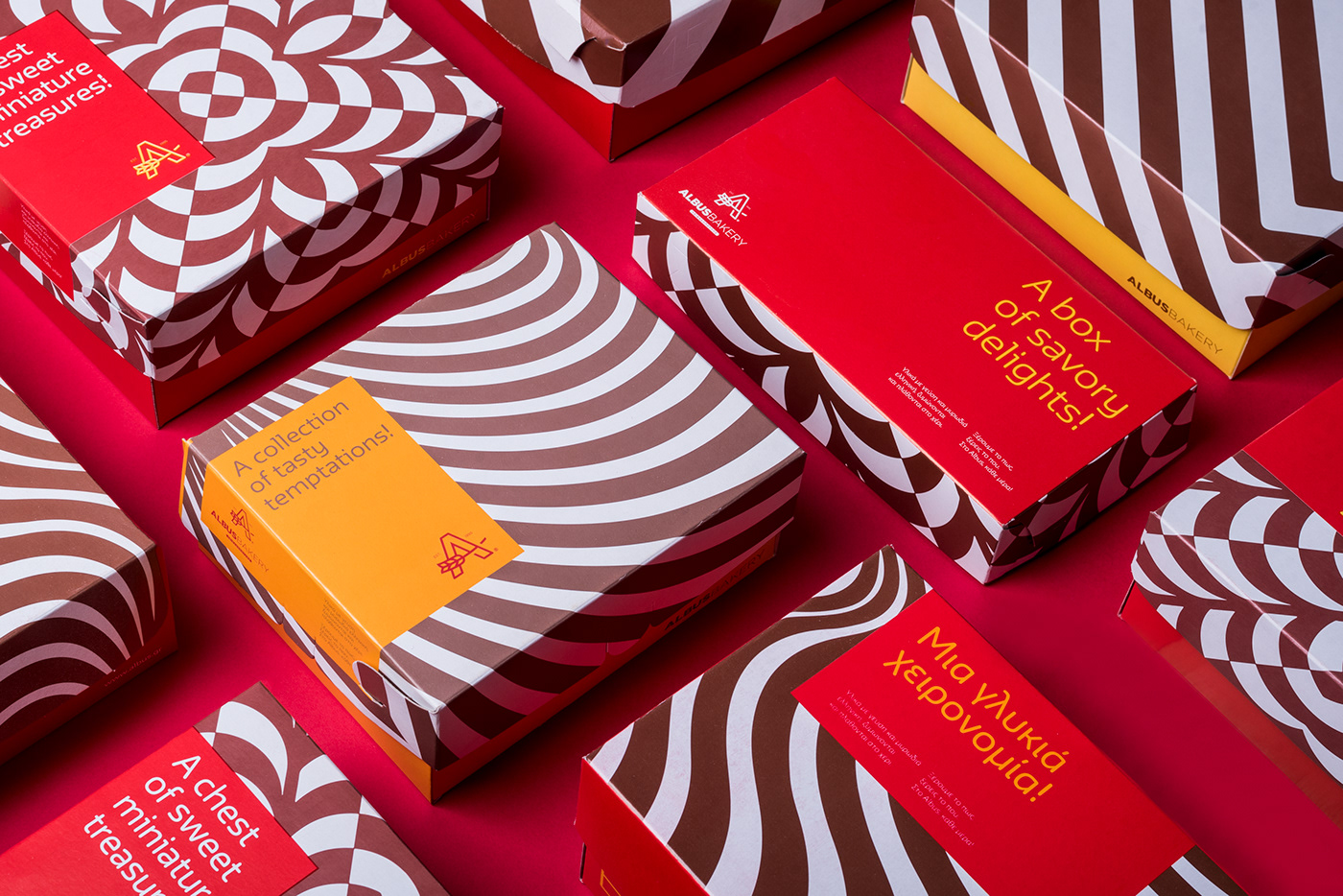 bakery box Food  geometric geometry identity Packaging red Repetition yellow