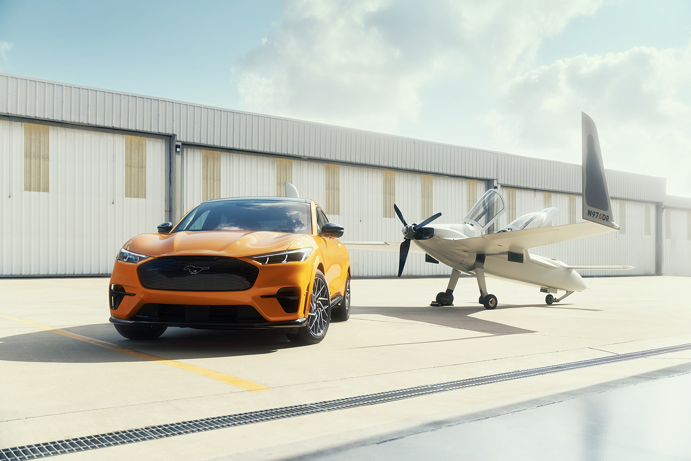Ford Mustang Mach E automotive   Aerospace lifestyle photoshoot hangar Mach-E
