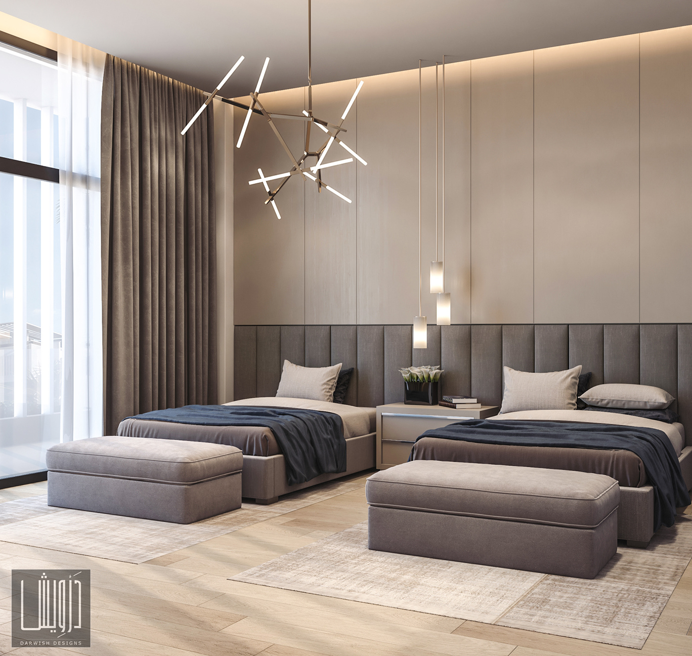 architecture Interior bedroom twin modern Render design