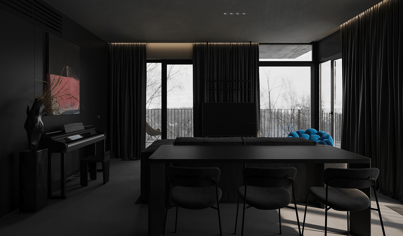 &tradition apartment architecture blue dark electric Interior minimalist rochebobois ukraine