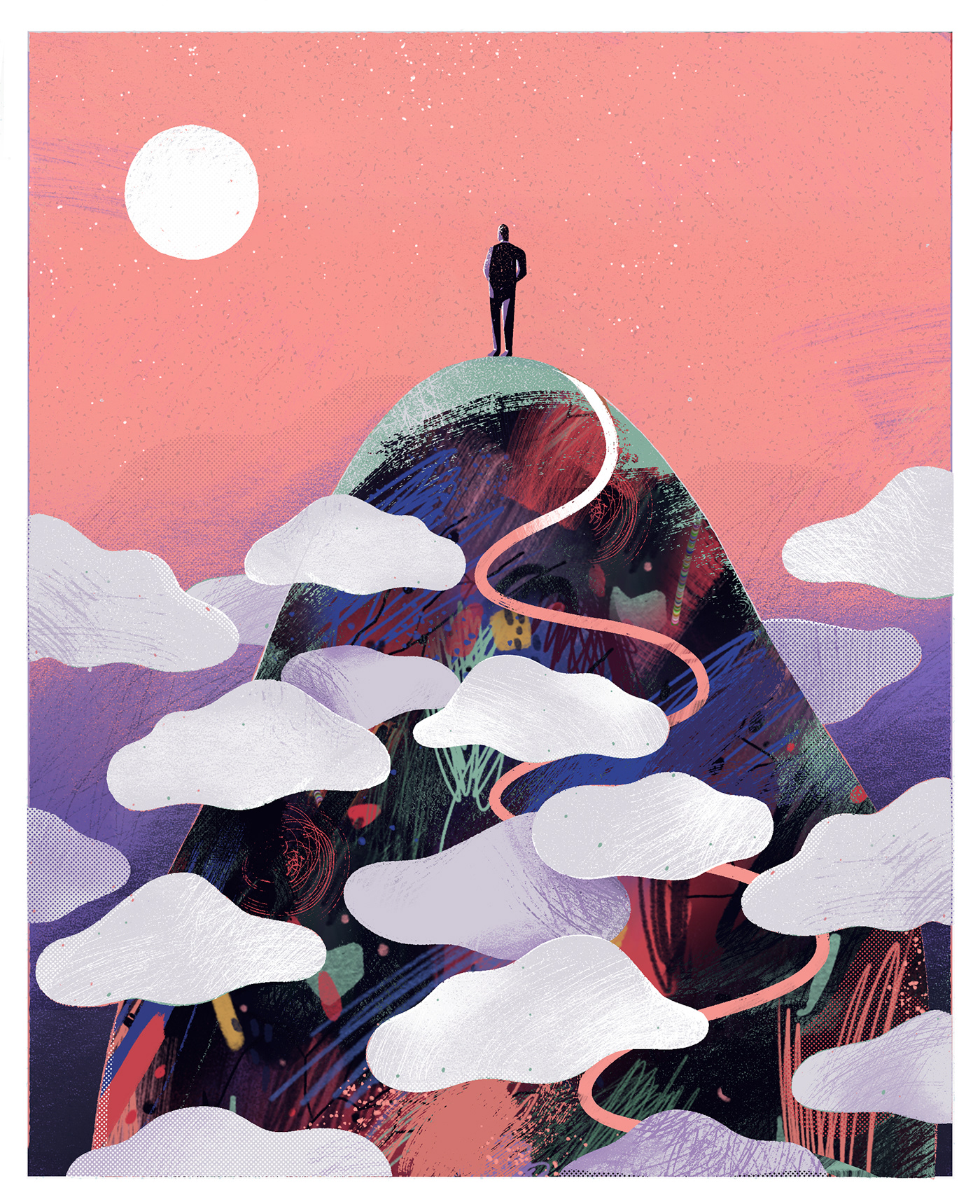 editorial ILLUSTRATION  mental health family depression joy magazine Character mountains