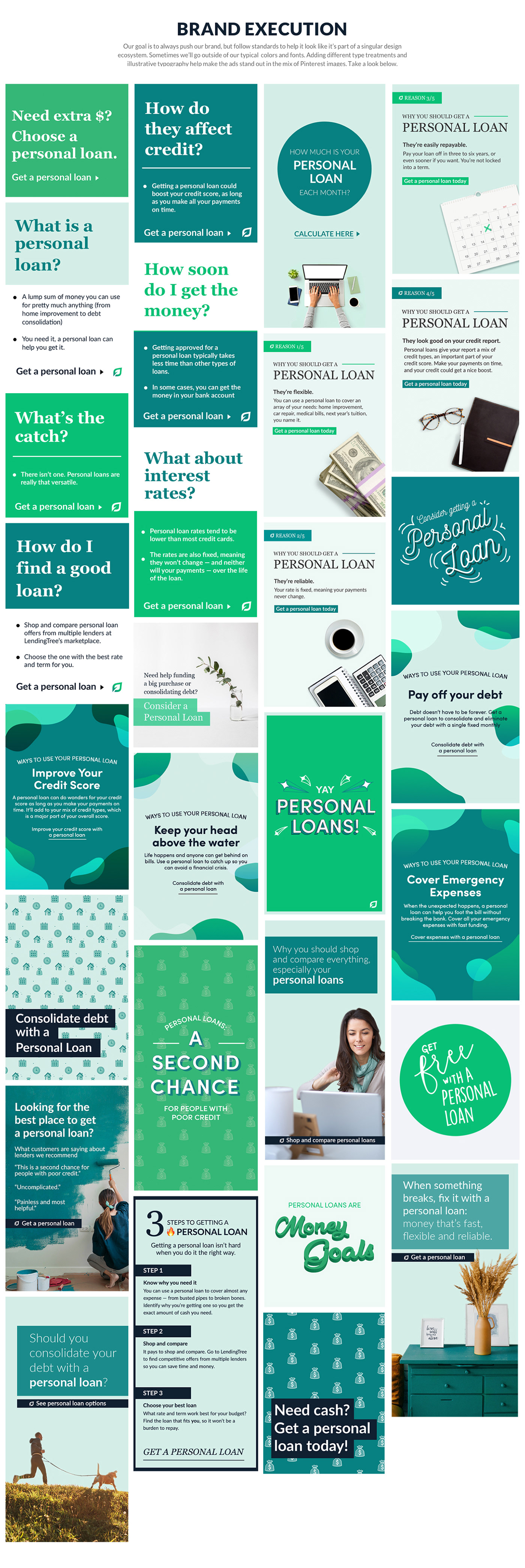 Advertising  campaign design financial Fintech green lendingtree Paid Social Media Pinterest typography  